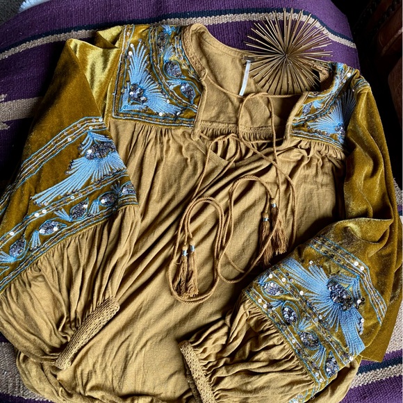 FREE PEOPLE | Trendy Boho Fall Autumn Holiday Party Velvet Embellished Sz S - Picture 6 of 13